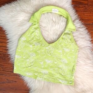 Urban Nation Green Mushroom Collared Halter Crop Top